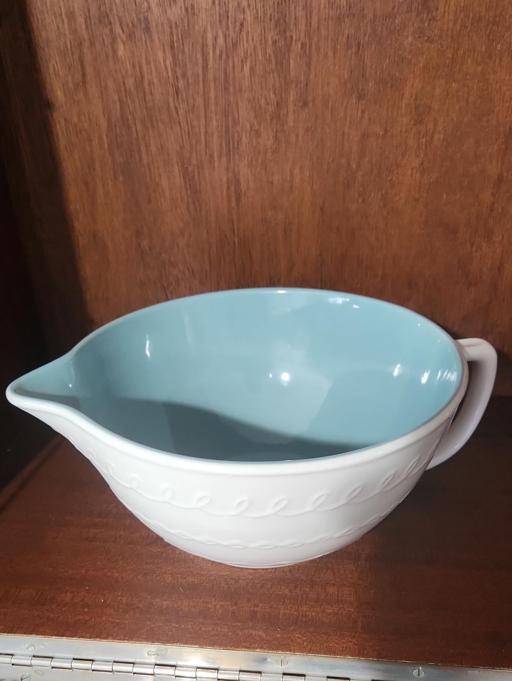 White Ceramic Mixing Bowl with Blue Interior